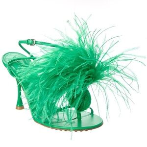 Bottega Veneta Emerald Feather-Embellished High Heel Sandal